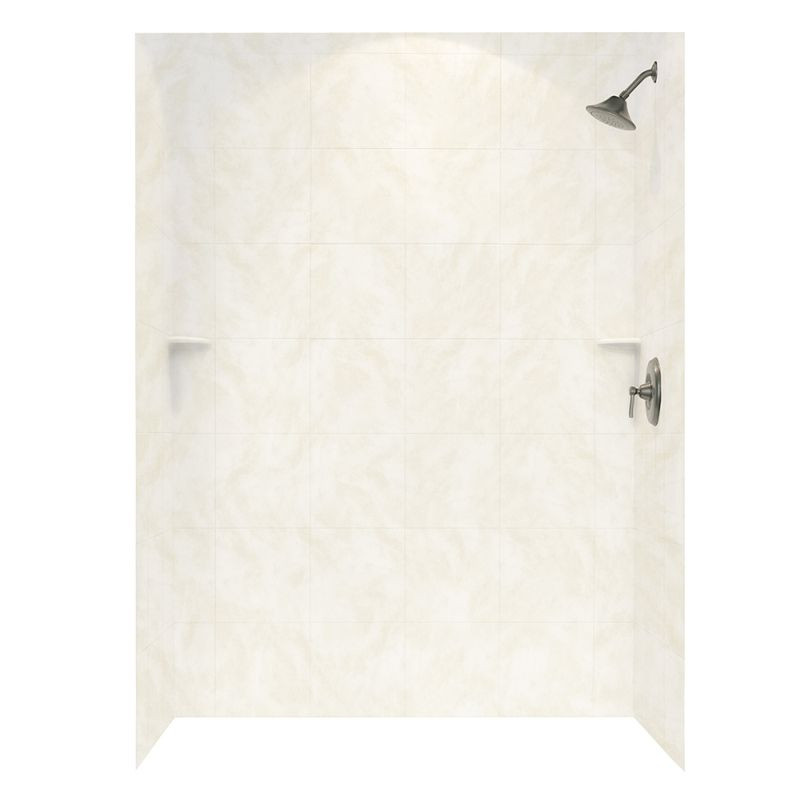 36-in D x 62-in W x 72-in H Solid Surface Bath Wall Surround in Cloud White