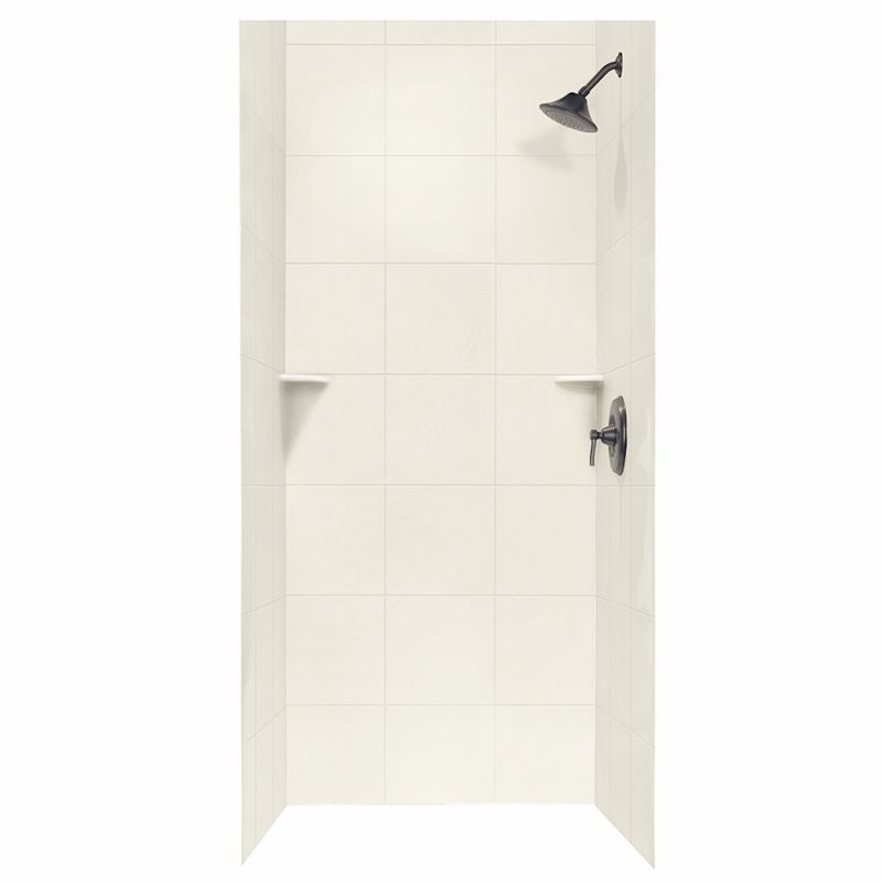 36-in D x 36-in W x 96-in H Solid Surface Bath Wall Surround in Bisque