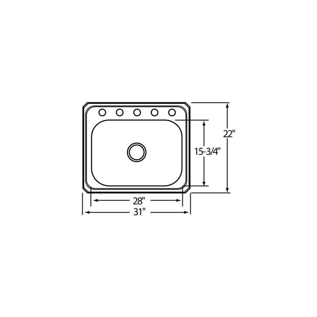31" x 22" x 6-7/8" 20 Gauge Stainless Steel Single Bowl Drop-in Kitchen Sink with 4 Faucet Holes in Brushed Satin