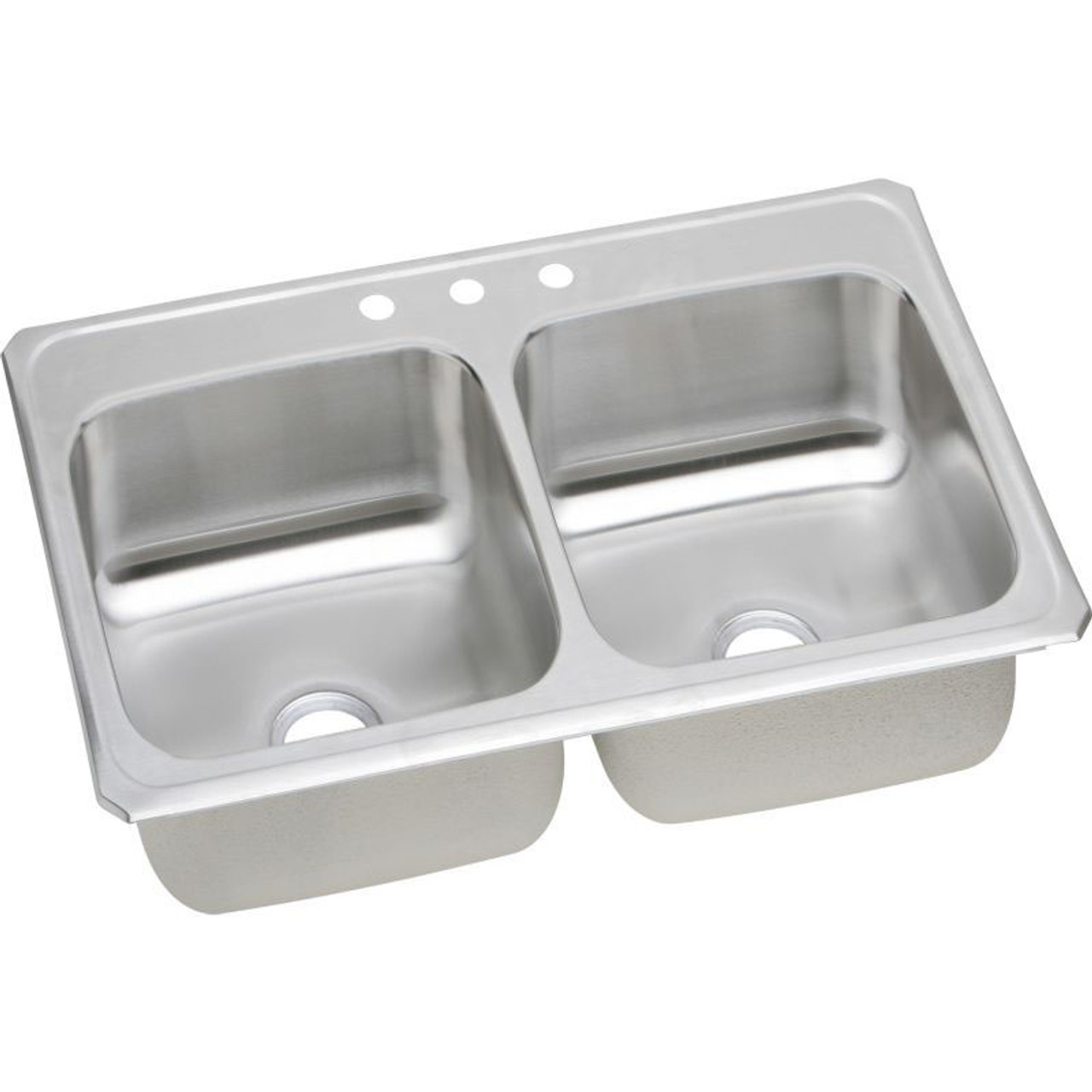 43" x 22" x 6-7/8" 20 Gauge Stainless Steel Equal Double Bowl Drop-in Kitchen Sink with 3 Faucet Holes in Brushed Satin