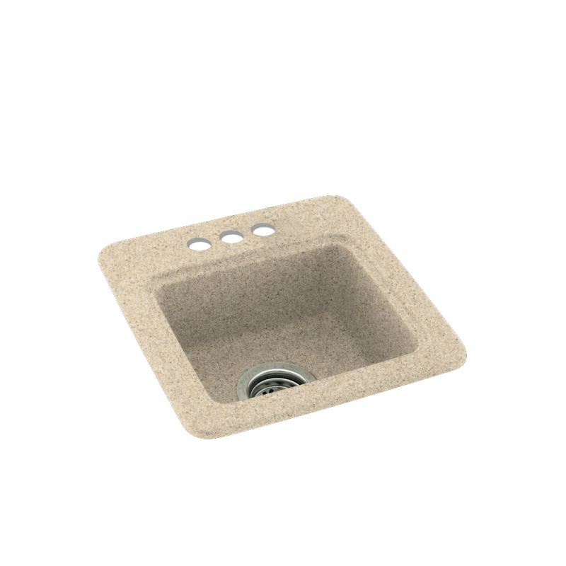 15-in D x 15-in W x 6-in H Solid Surface Drop-in Bar Sink with 3-Holes in Bermuda Sand