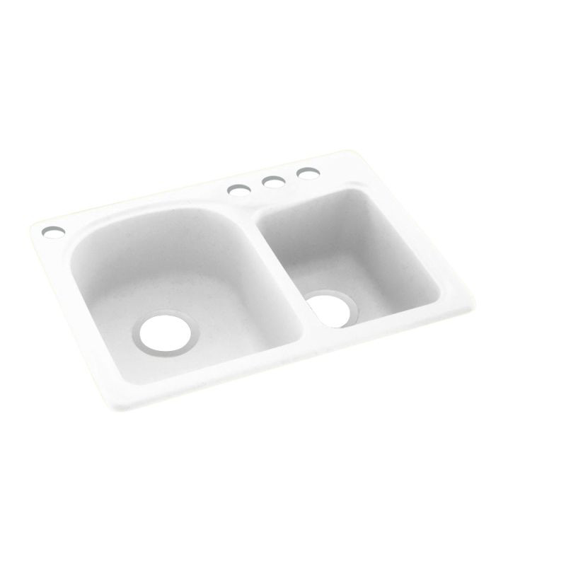 18-in D x 25-in W x 7.5-in H Solid Surface Dual Mount Double Bowl Kitchen Sink with 4-Hole in White