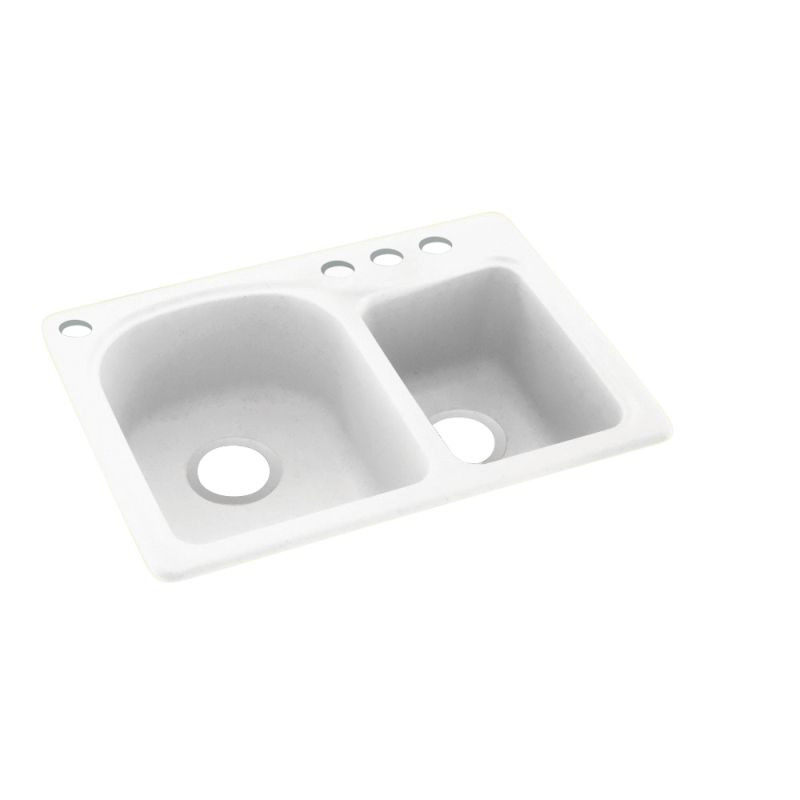 18-in D x 25-in W x 7.5-in H Solid Surface Dual Mount Double Bowl Kitchen Sink with 4-Hole in Tahiti White