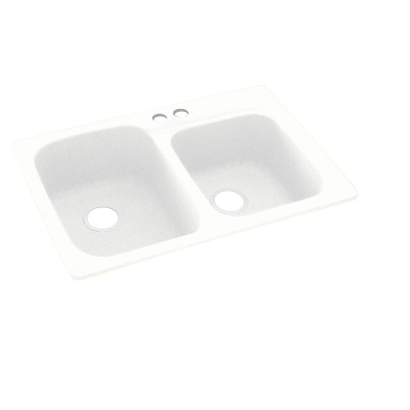 KS03322DB.010-2B 33-in D x 22-in W x 9-in H Solid Surface Dual Mount Double Bowl Kitchen Sink with 2-Hole in White