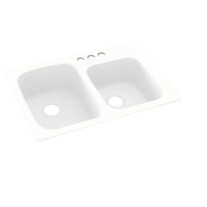 33-in D x 22-in W x 9-in H Solid Surface Dual Mount Double Bowl Kitchen Sink with 3-Hole in White
