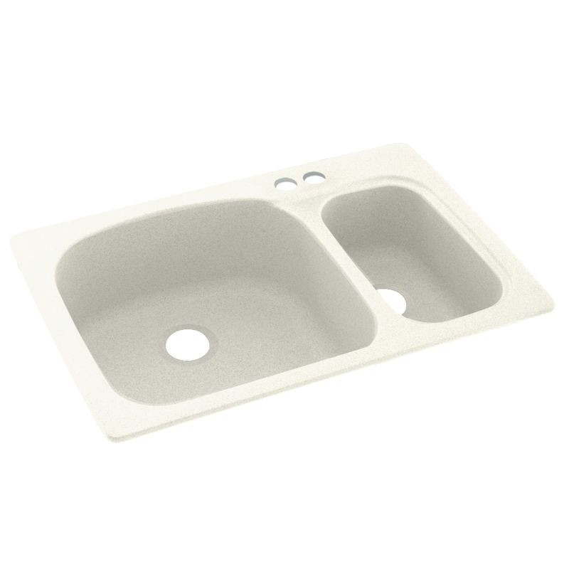 KS03322LS.018-2B 33-in D x 22-in W x 9.75-in H Solid Surface Dual Mount Double Bowl Kitchen Sink with 2-Hole in Bisque