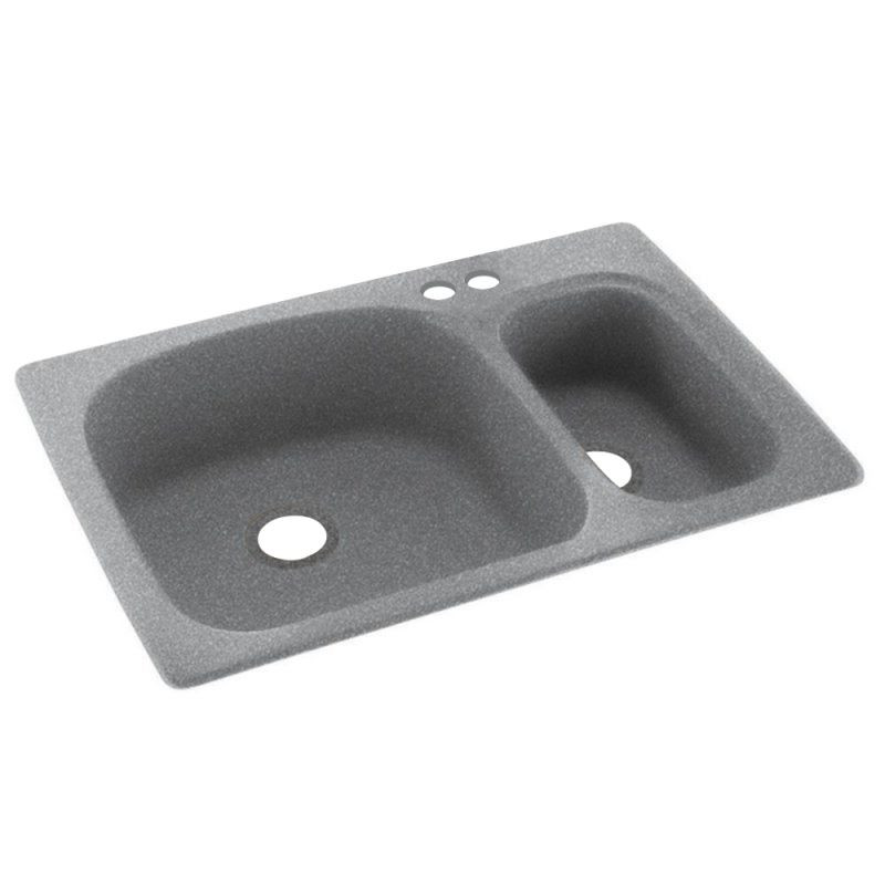 KS03322LS.042-2B 33-in D x 22-in W x 9.75-in H Solid Surface Dual Mount Double Bowl Kitchen Sink with 2-Hole in Gray Granite