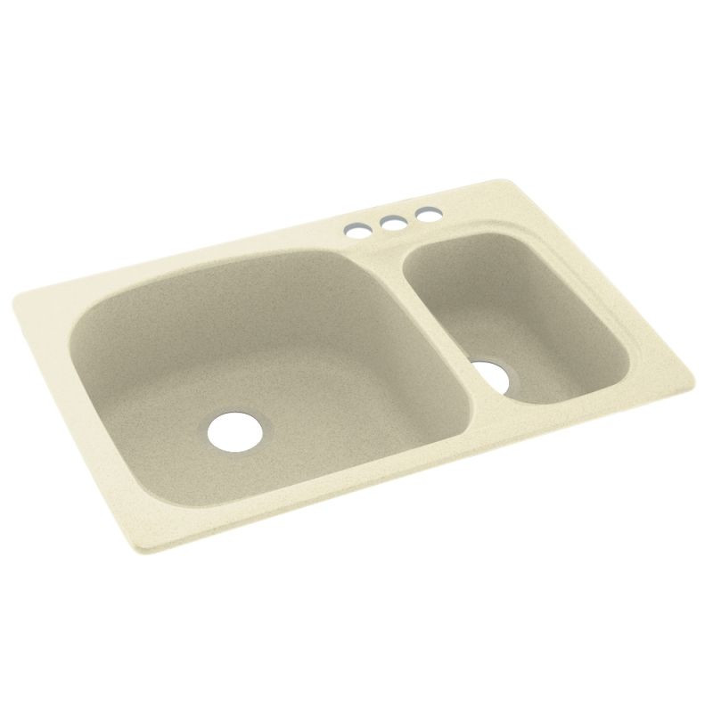 33-in D x 22-in W x 9.75-in H Solid Surface Dual Mount Double Bowl Kitchen Sink with 3-Hole in Bone