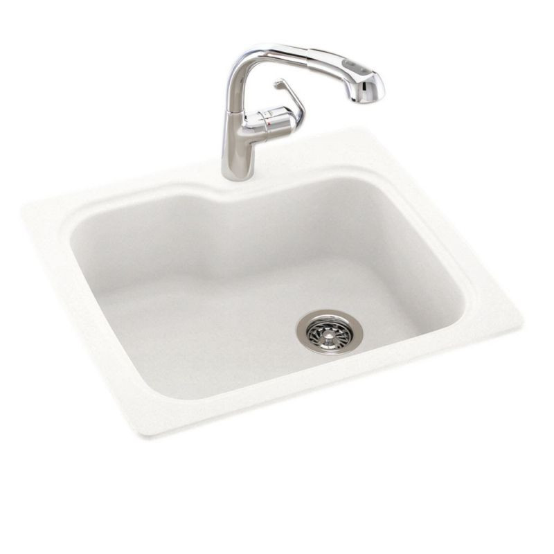 25-in D x 22-in W x 9.5-in H Solid Surface Dual Mount Single Bowl Kitchen Sink with 1-Hole in Tahiti Ivory