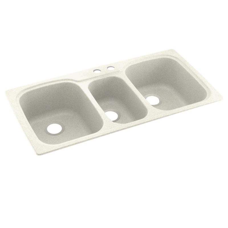 44-in D x 22-in W x 9.5-in H Solid Surface Dual Mount Triple Bowl Kitchen Sink with 2-Hole in Bisque