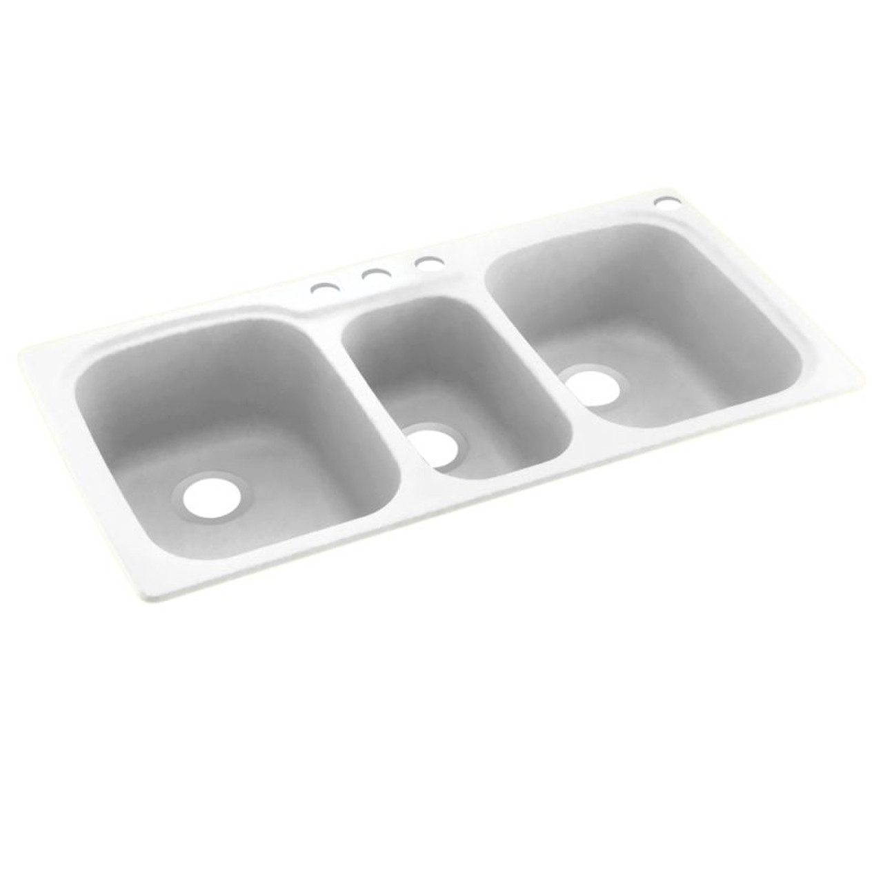 44-in D x 22-in W x 9.5-in H Solid Surface Dual Mount Triple Bowl Kitchen Sink with 4-Hole in Tahiti White