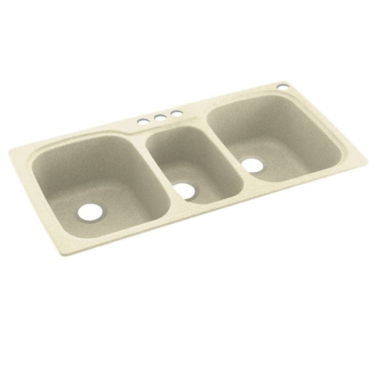 44-in D x 22-in W x 9.5-in H Solid Surface Dual Mount Triple Bowl Kitchen Sink with 4-Hole in Bone
