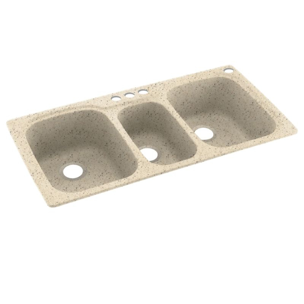 44-in D x 22-in W x 9.5-in H Solid Surface Dual Mount Triple Bowl Kitchen Sink with 4-Hole in Tahiti Desert