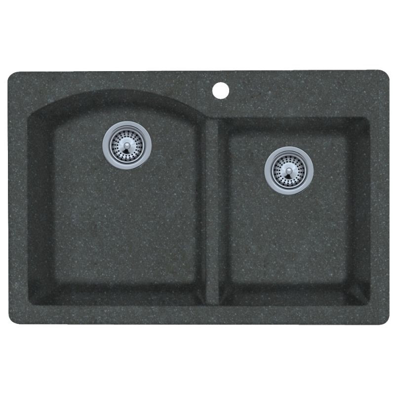 Swan QZDB-3322-077 33-in D x 22-in W x 9.5-in H Granite Dual Mount Double Bowl Kitchen Sink with 1-Hole in Nero