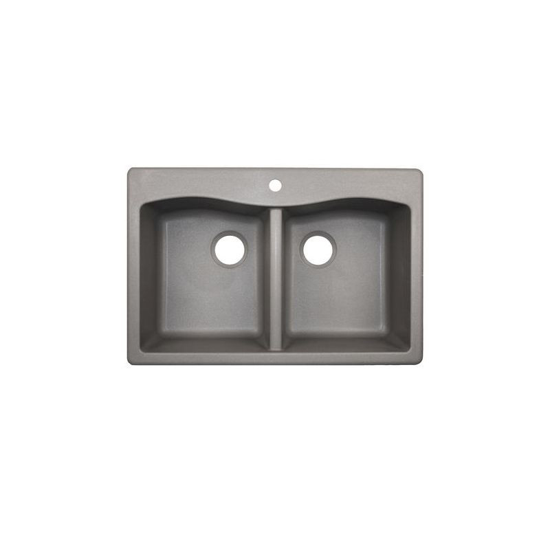 33-in D x 22-in W x 9.063-in H Granite Dual Mount Double Bowl Kitchen Sink with 1-Hole in Metallico