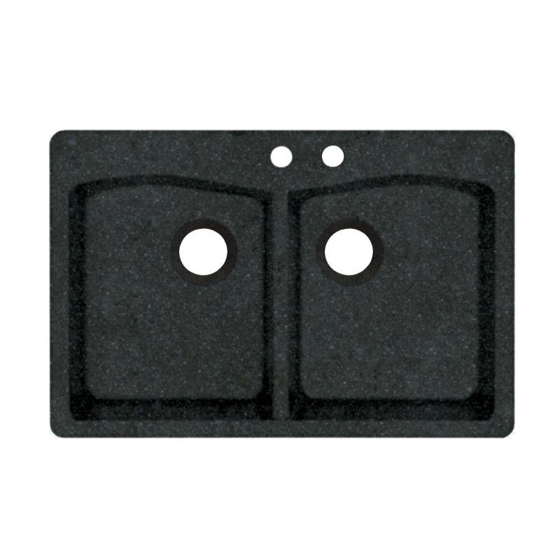 33-in D x 22-in W x 9.063-in H Granite Dual Mount Double Bowl Kitchen Sink with 2-Hole in Nero