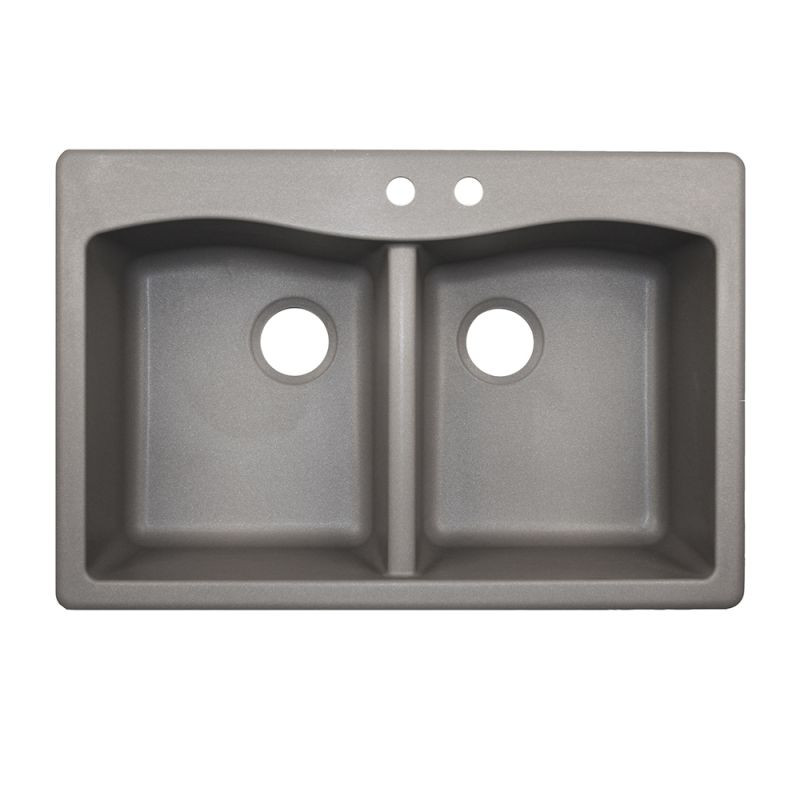 33-in D x 22-in W x 9.063-in H Granite Dual Mount Double Bowl Kitchen Sink with 2-Hole in Metallico