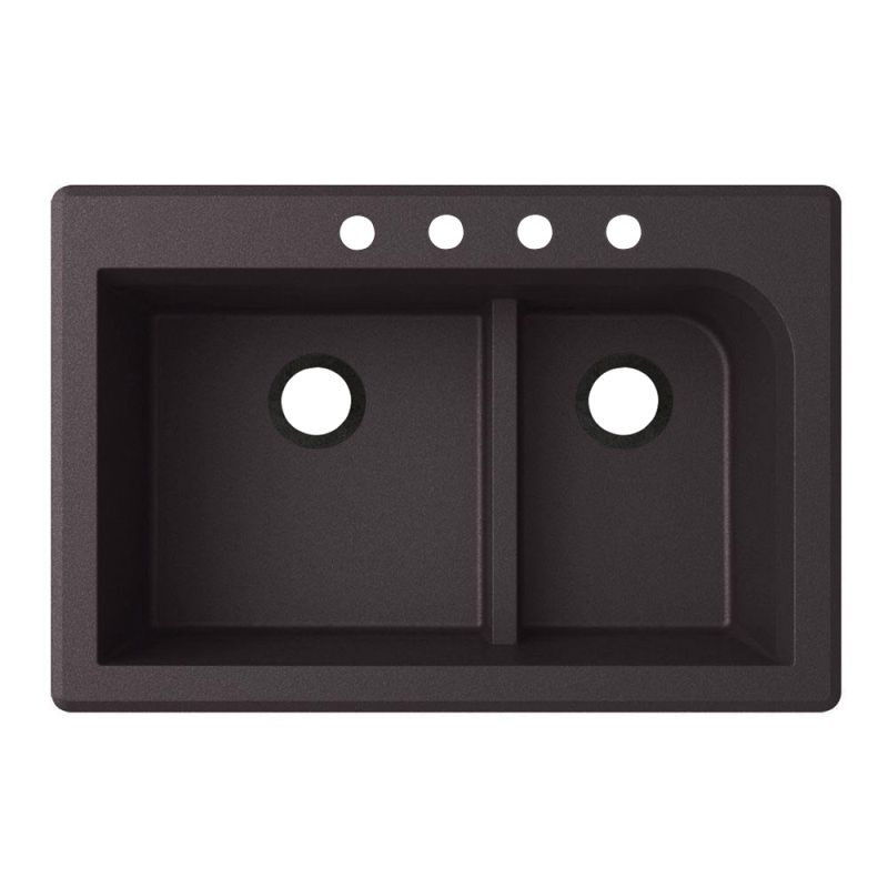 Swan QZ03322LD.077-4B 33-in D x 22-in W x 9.5-in H Granite Dual Mount Double Bowl Kitchen Sink with 4-Hole in Nero