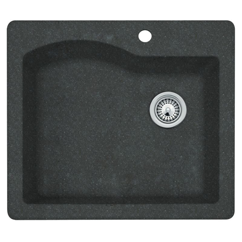 Swan QZSB-2522-077 25-in D x 22-in W x 9.5-in H Granite Dual Mount Single Bowl Kitchen Sink with 1-Hole in Nero