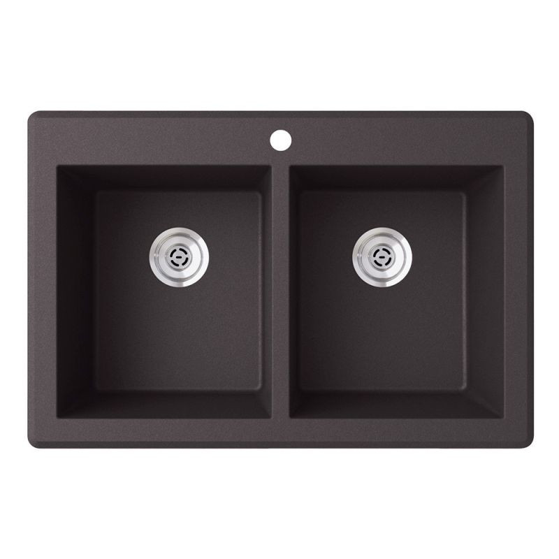 33-in D x 22-in W x 9.563-in H Granite Dual Mount Double Bowl Kitchen Sink with 1-Hole in Nero