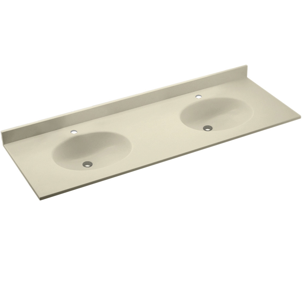 Solid Surface 73-in x 22-in Integral Double Sink Bathroom Vanity Top in Bone