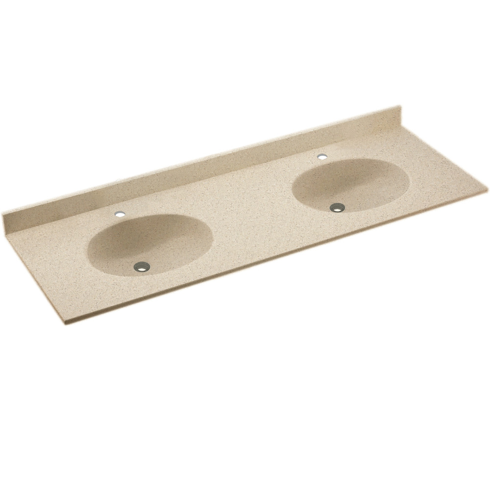 Solid Surface 73-in x 22-in Integral Double Sink Bathroom Vanity Top in Bermuda Sand