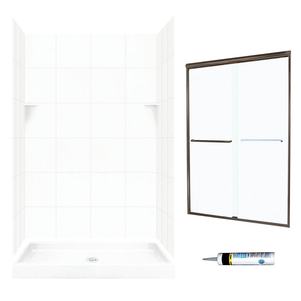 Swan SQP3248010-M46570BC 72.5-in x 48-in x 32-in 5-Piece Alcove Shower Kit in White