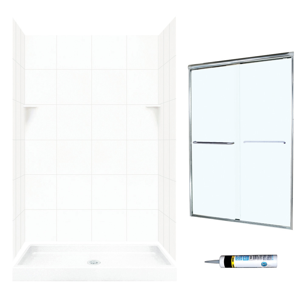 Swan SQP3248010-M46570CC 72.5-in x 48-in x 32-in 5-Piece Alcove Shower Kit in White