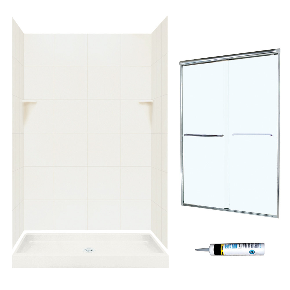 Swan SQP3248018-M46570CC 72.5-in x 48-in x 32-in 5-Piece Alcove Shower Kit in Bisque