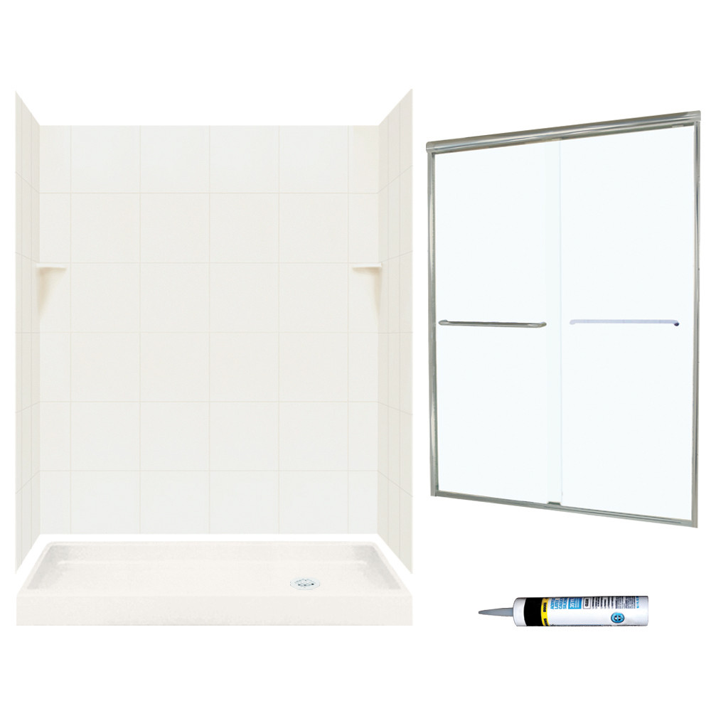Swan SQP326R018-M58570NC 72.5-in x 60-in x 32-in 5-Piece Alcove Shower Kit in Bisque