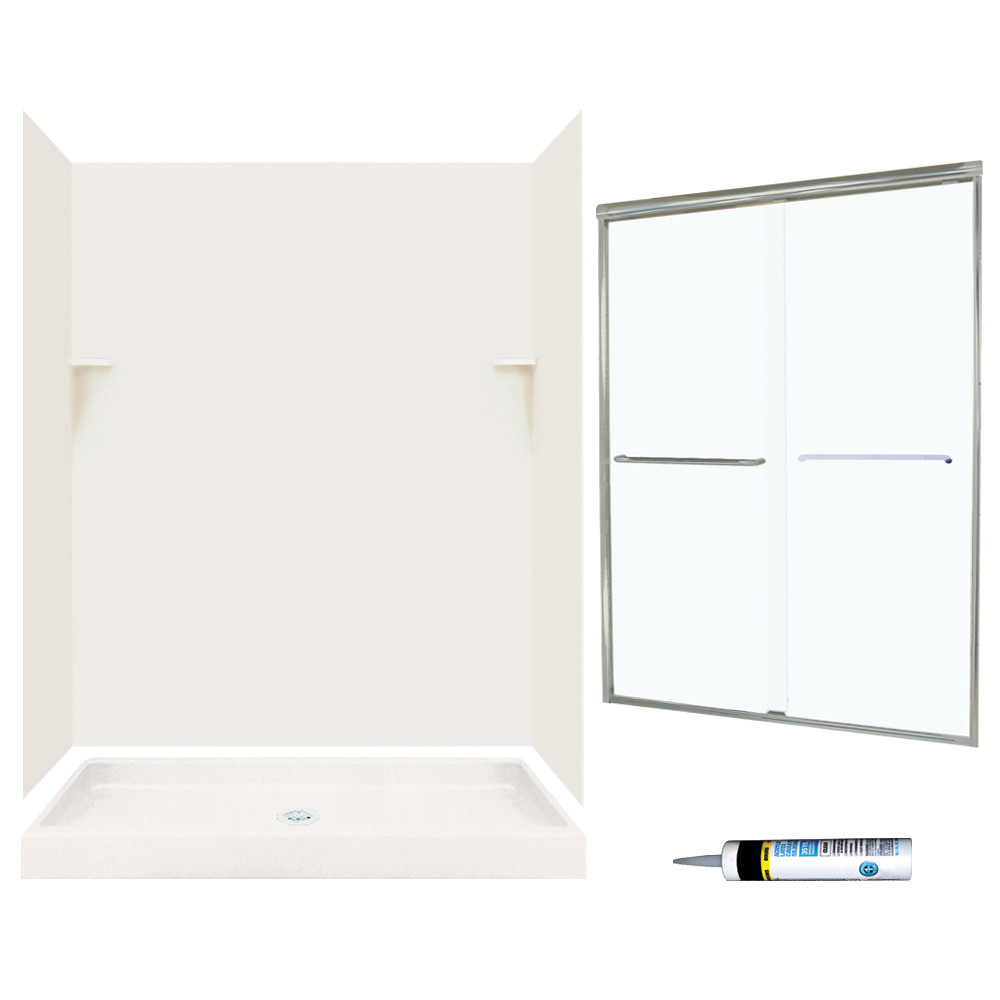 Swan SSP3460018-M58570NC 72-in x 60-in x 34-in 5-Piece Alcove Shower Kit in Bisque