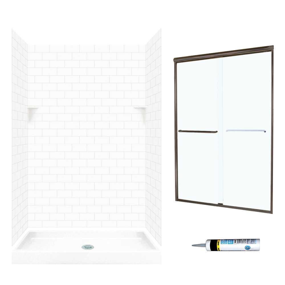 STP3248010-M46570BC 72.5-in x 48-in x 32-in 5-Piece Alcove Shower Kit in White