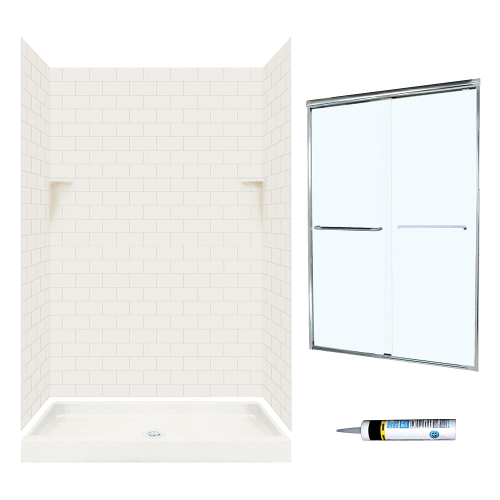 Swan STP3448018-M46570CC 72.5-in x 48-in x 34-in 5-Piece Alcove Shower Kit in Bisque