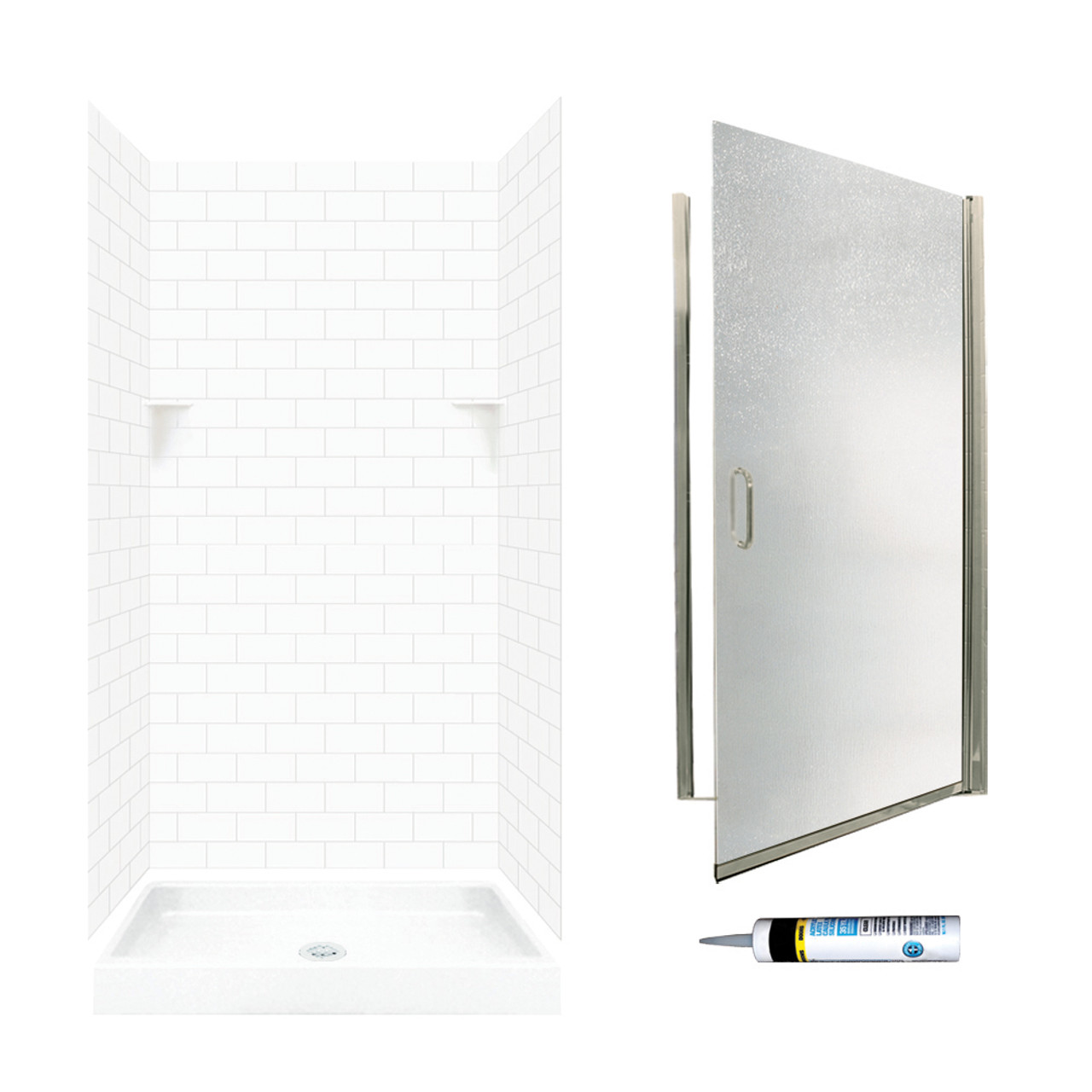 Swanstone 72.5-in x 36-in x 36-in 5-Piece Alcove Shower Kit in White
