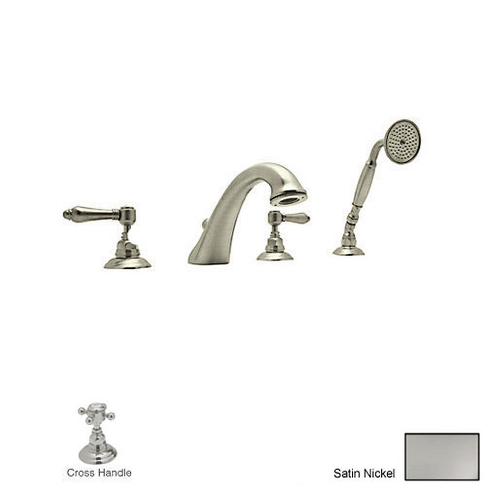Roman Tub Faucet and Single Function Hand Shower in Satin Nickel