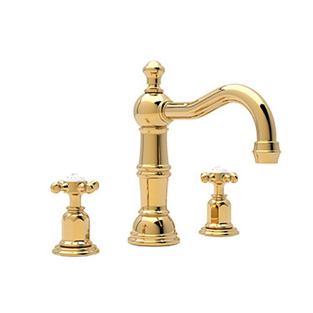 Rohl U.3721X-IB-2 Widespread Bathroom Faucet and Metal Cross Handles in English Gold