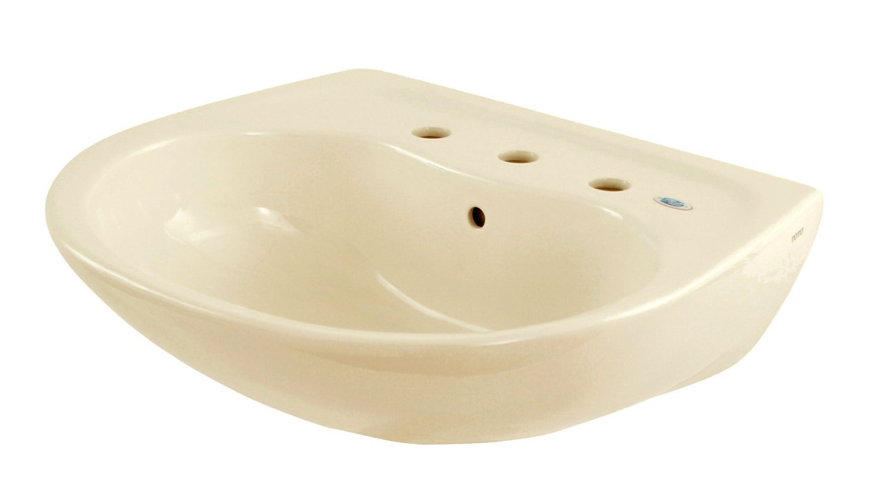 22-7/8-in Wall Mounted Bathroom Sink with 3 Faucet Holes Drilled, Overflow and SanaGloss Ceramic Glaze in Bone 22-7/8-in Wall Mounted Bathroom Sink with 3 Faucet Holes Drilled, Overflow and SanaGloss Ceramic Glaze in Bone