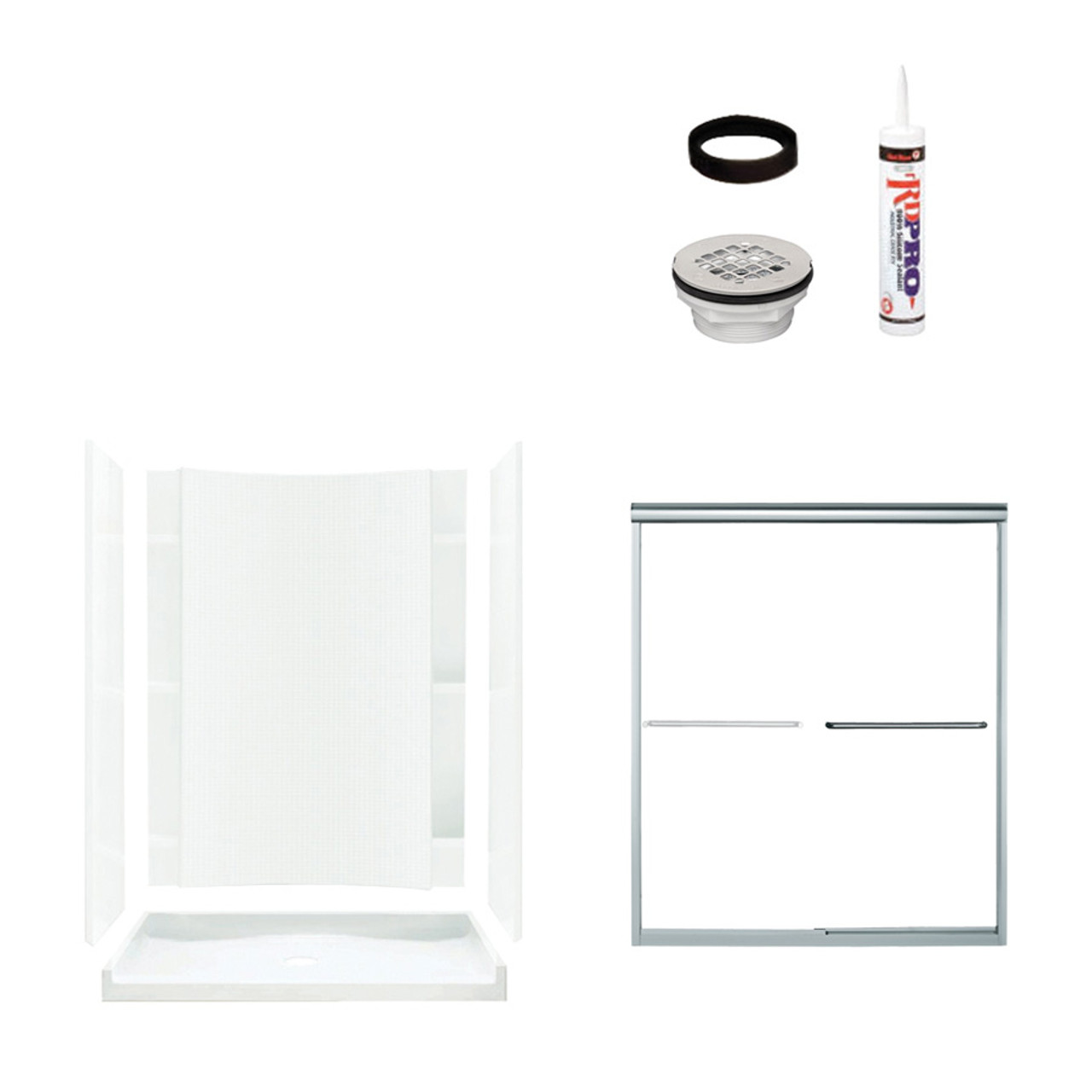 77-in x 36-in x 60-in Vikrell Wall and Floor 5-Piece Alcove Shower Kit in Silver with Clear Glass 77-in x 36-in x 60-in Vikrell Wall and Floor 5-Piece Alcove Shower Kit in Silver with Clear Glass