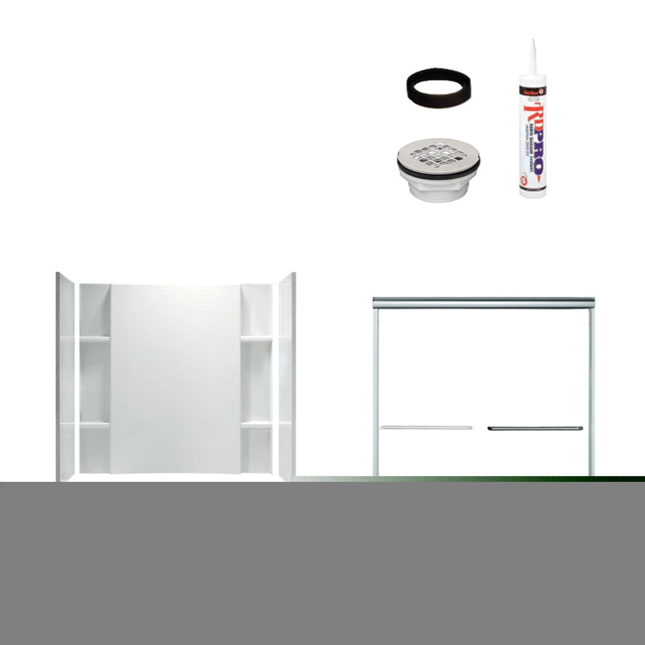 74.5-in x 36-in x 60-in Vikrell Wall and Floor 5-Piece Alcove Shower Kit in Silver with Clear Glass 74.5-in x 36-in x 60-in Vikrell Wall and Floor 5-Piece Alcove Shower Kit in Silver with Clear Glass