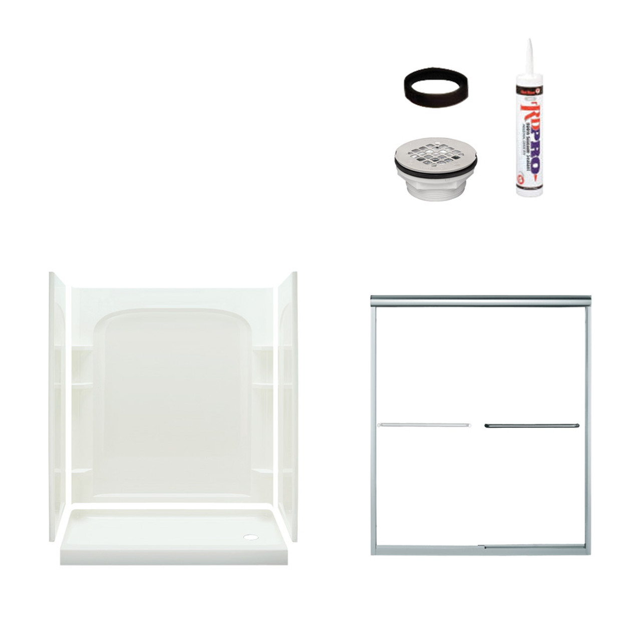 73.75-in x 60-in x 30-in Vikrell Wall and Floor 5-Piece Alcove Shower Kit in Silver with Clear Glass 73.75-in x 60-in x 30-in Vikrell Wall and Floor 5-Piece Alcove Shower Kit in Silver with Clear Glass