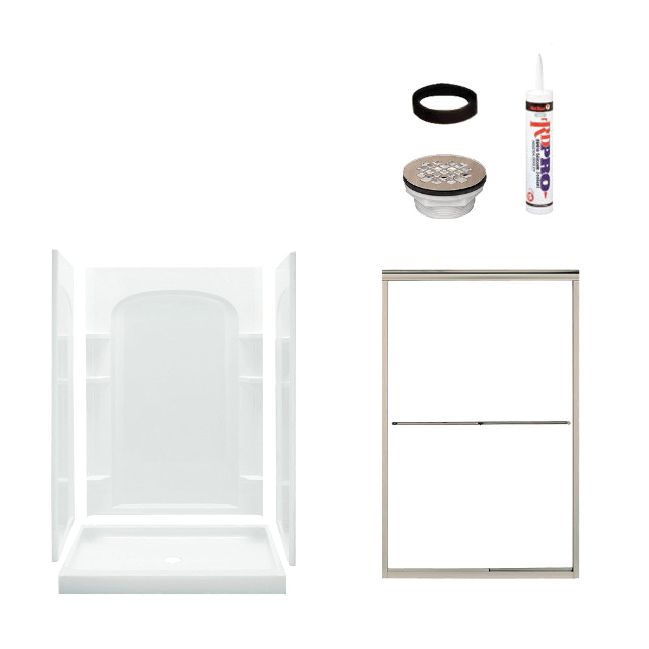 75.75-in x 34-in x 48-in Vikrell Wall and Floor 5-Piece Alcove Shower Kit in Nickel with Clear Glass 75.75-in x 34-in x 48-in Vikrell Wall and Floor 5-Piece Alcove Shower Kit in Nickel with Clear Glass