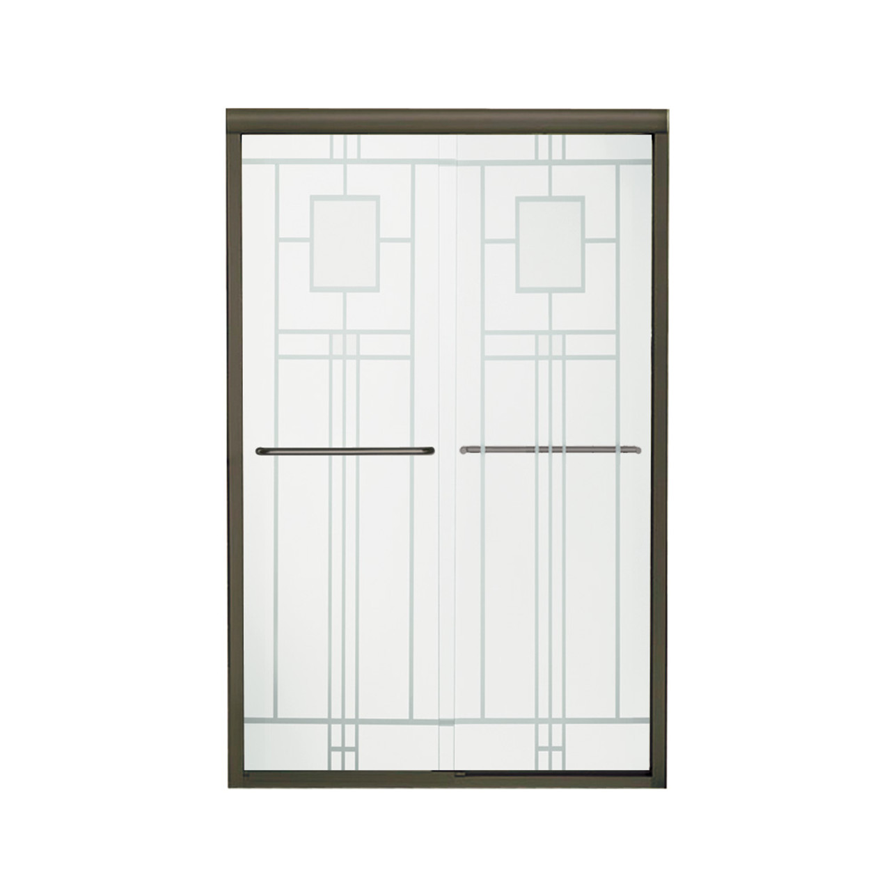 42.625-in to 47.625-in W x 70.0625-in H Frameless Sliding Shower Door in Deep Bronze with Oak Park Glass Pattern 42.625-in to 47.625-in W x 70.0625-in H Frameless Sliding Shower Door in Deep Bronze with Oak Park Glass Pattern