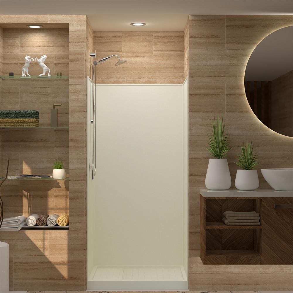36-in x 36-in x 72-in Solid Surface Shower Wall Trimmable Surround in Biscuit