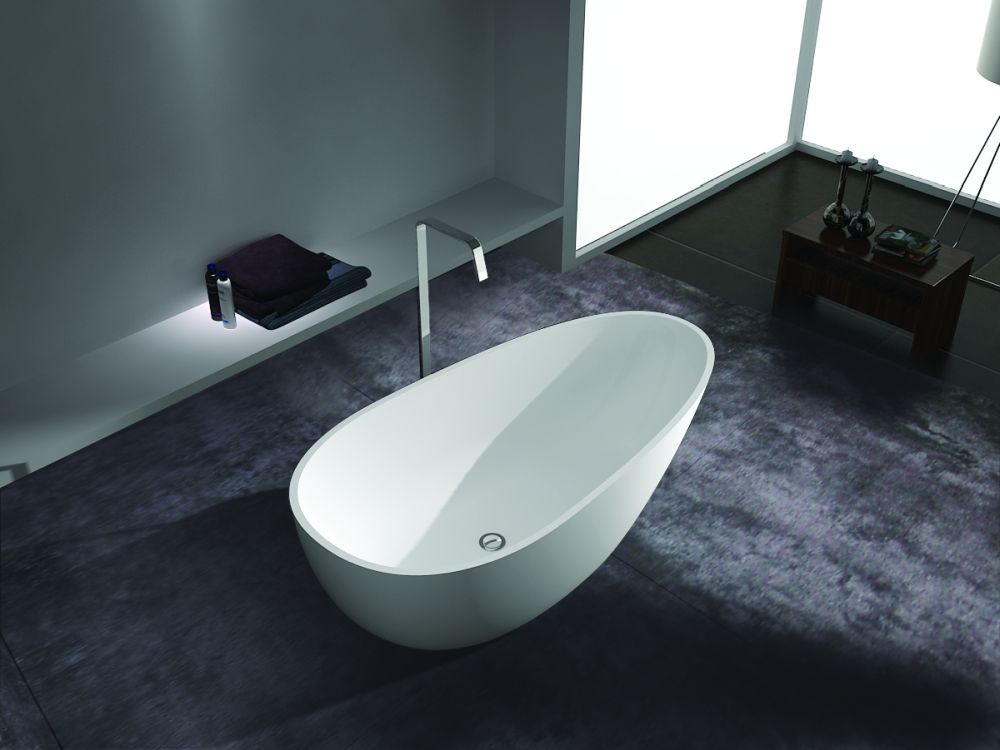 58-in L x 29-in W x 23-in H Resin Stone Freestanding Bathtub with center drain, in White