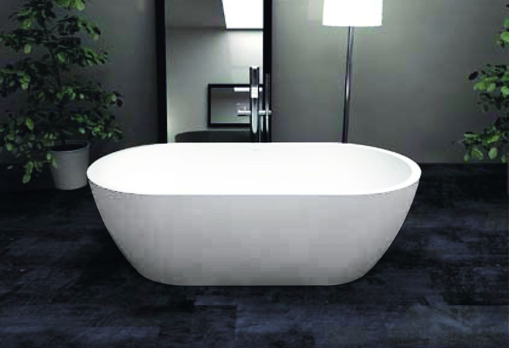 63-in L x 32-in W x 21-in H Resin Stone Freestanding Bathtub with center drain, in White