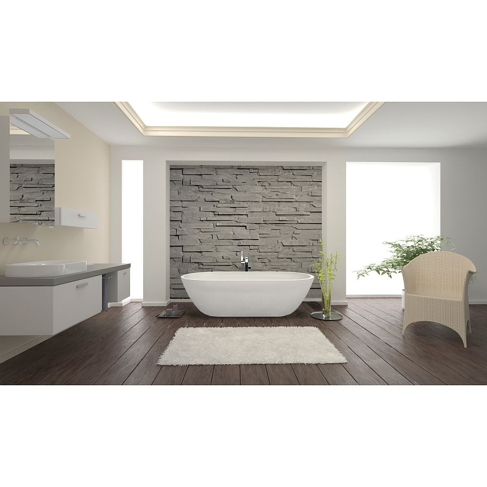 63-in L x 32-in W x 21-in H Resin Stone Freestanding Bathtub with center drain, in White