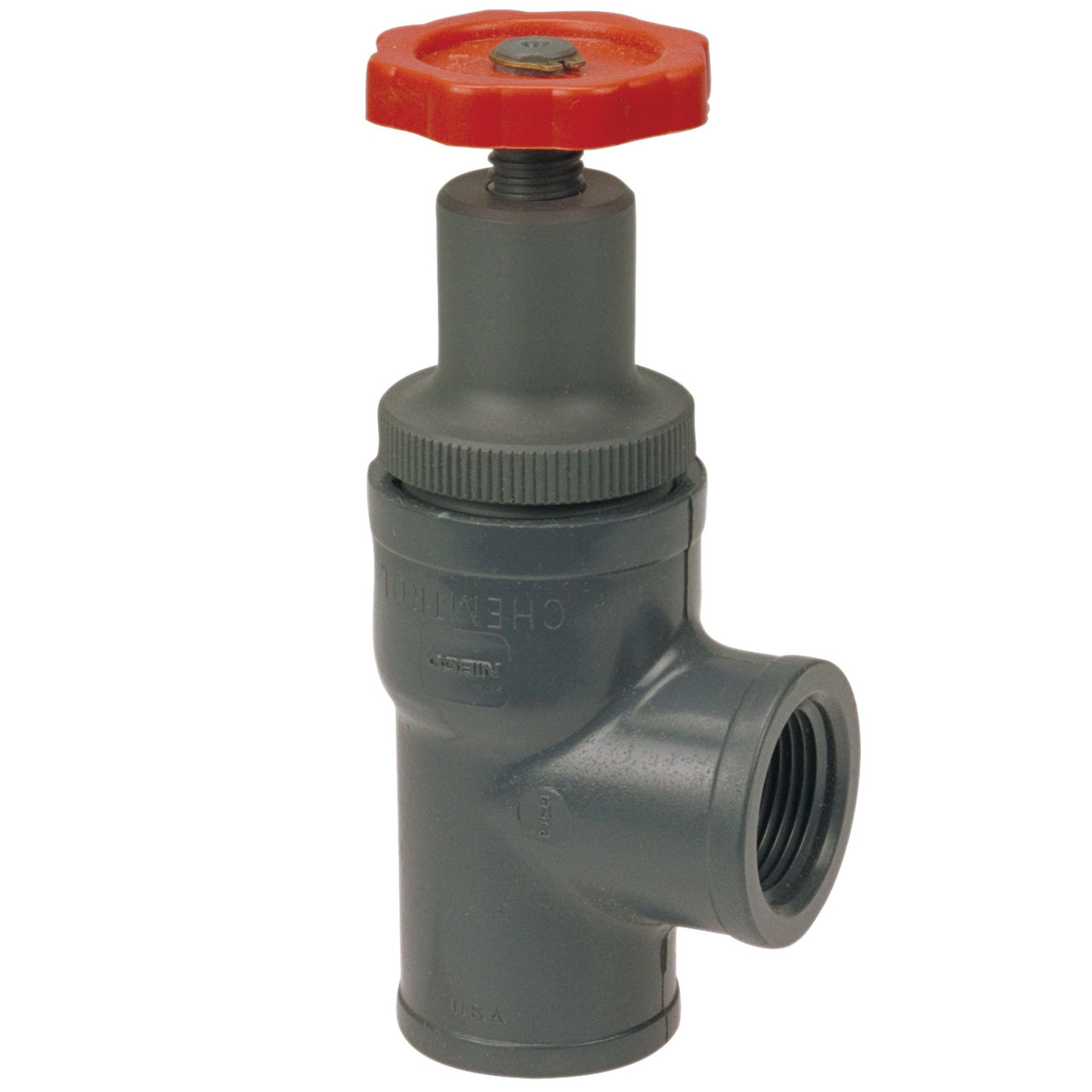 T45AC-V 1 THD ANGLE PVC, Angle Globe Valve - Threaded, PVC Schedule 80, FKM, T45AC-V
