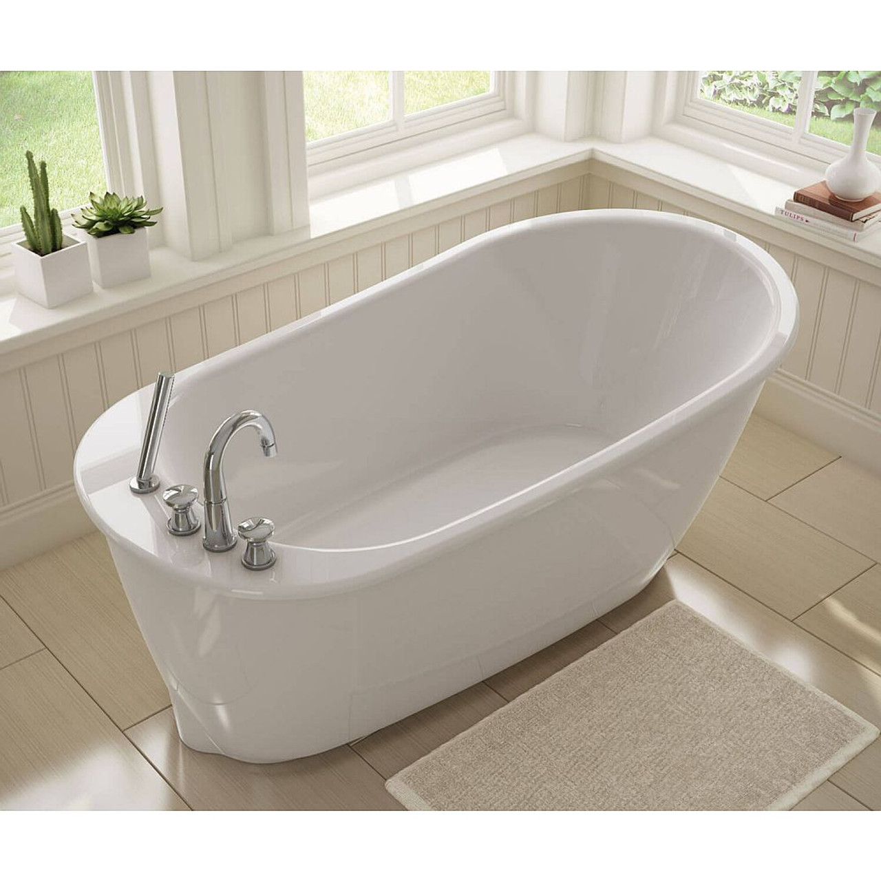 60in x 32in x 25in Oval Freestanding Fiberglass Soaking Bathtub with and End Drain, in White 60in x 32in x 25in Oval Freestanding Fiberglass Soaking Bathtub with and End Drain, in White