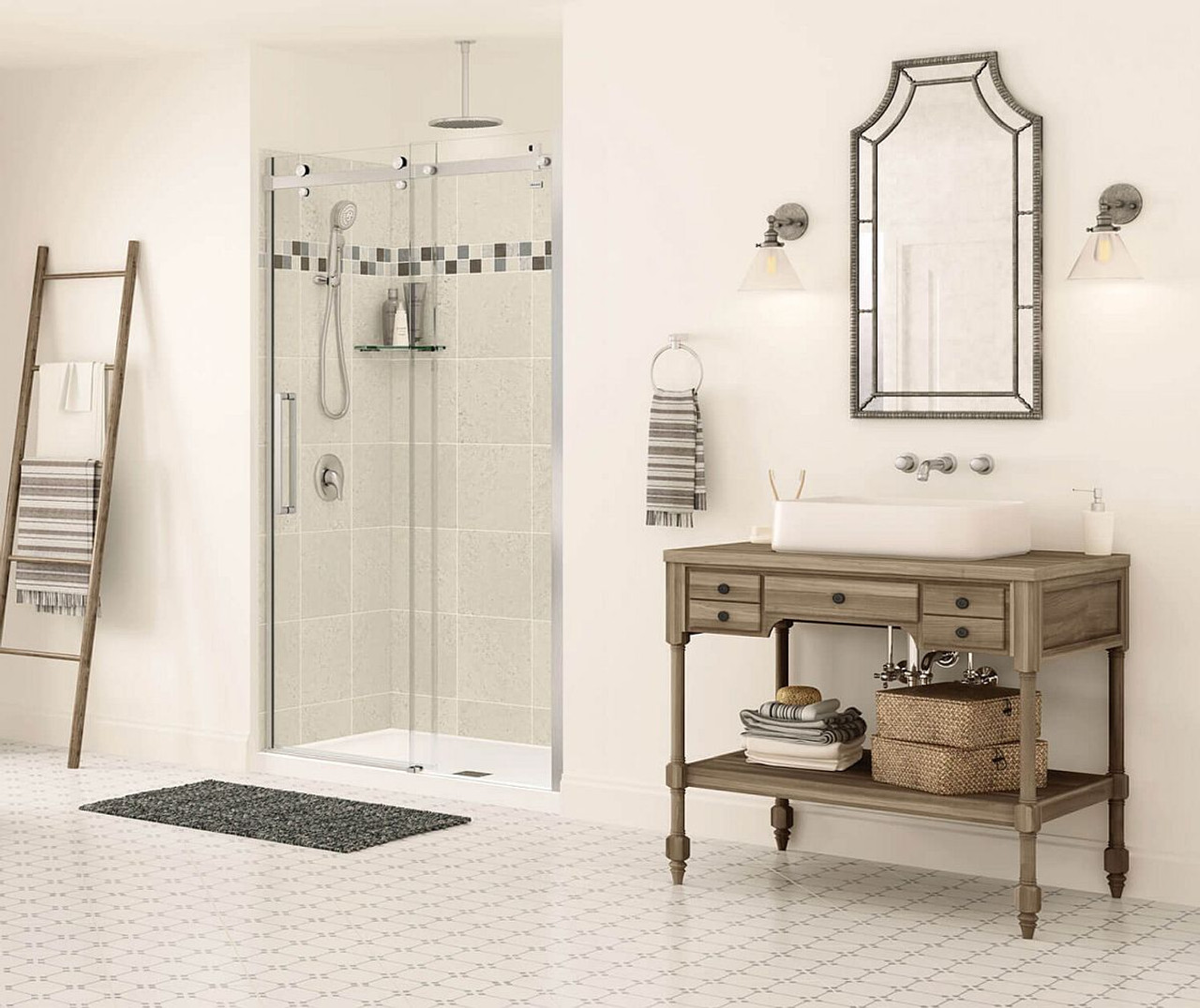 44.5 to 47in x 78.75in Frameless Slider Alcove Shower Door with Clear Glass, in Brushed Nickel 44.5 to 47in x 78.75in Frameless Slider Alcove Shower Door with Clear Glass, in Brushed Nickel