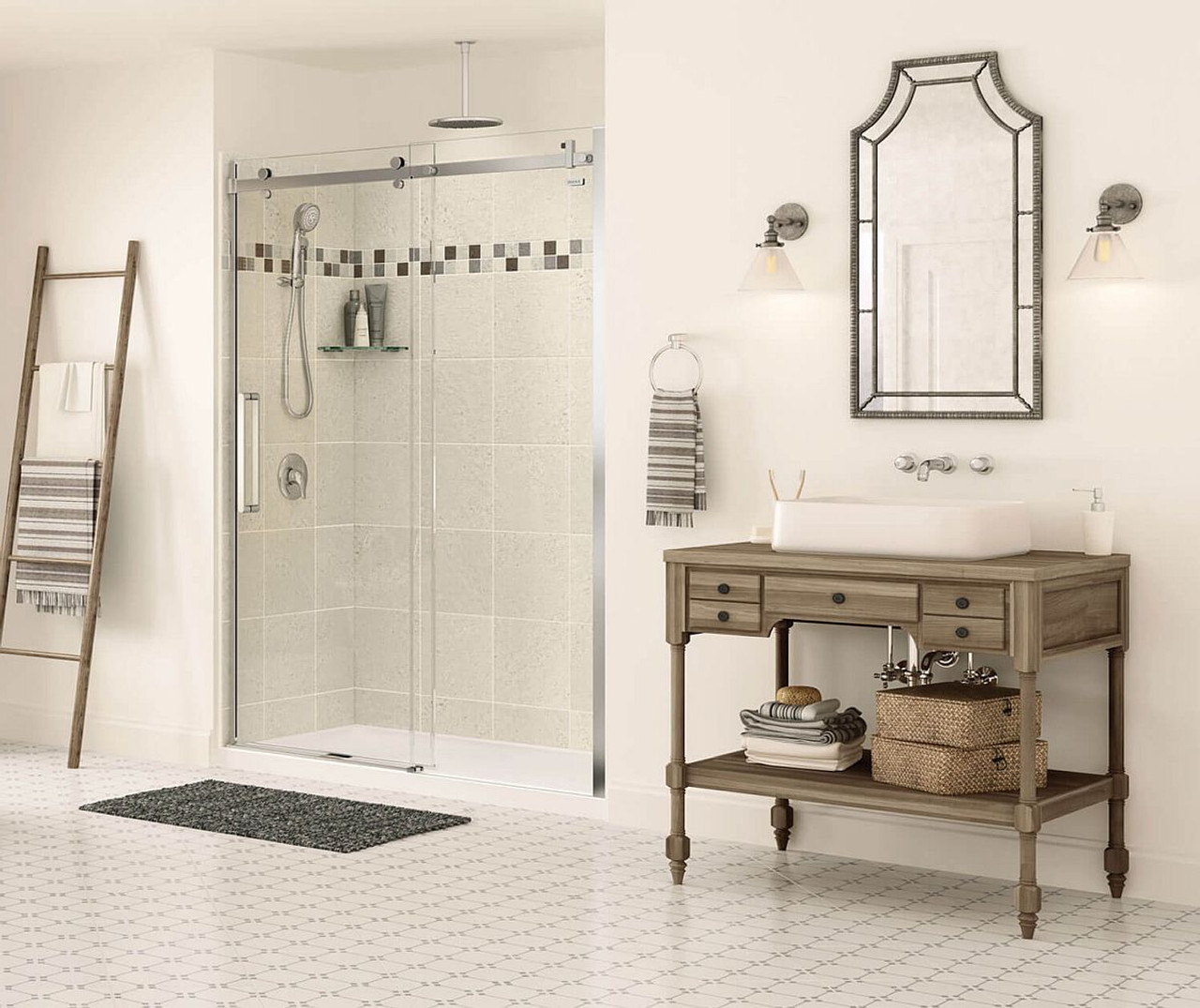56.5 to 59in x 78.75in Frameless Slider Alcove Shower Door with Clear Glass, in Chrome 56.5 to 59in x 78.75in Frameless Slider Alcove Shower Door with Clear Glass, in Chrome